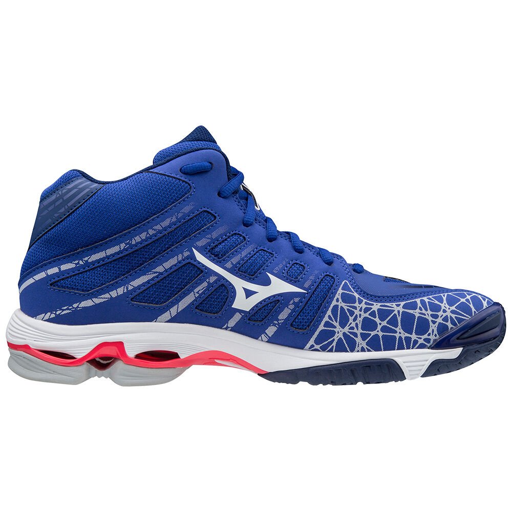 Damske Volejbalove Tenisky Mizuno Wave Voltage Mid Modre/Biele/Ruzove Vypredaj JFHS76152